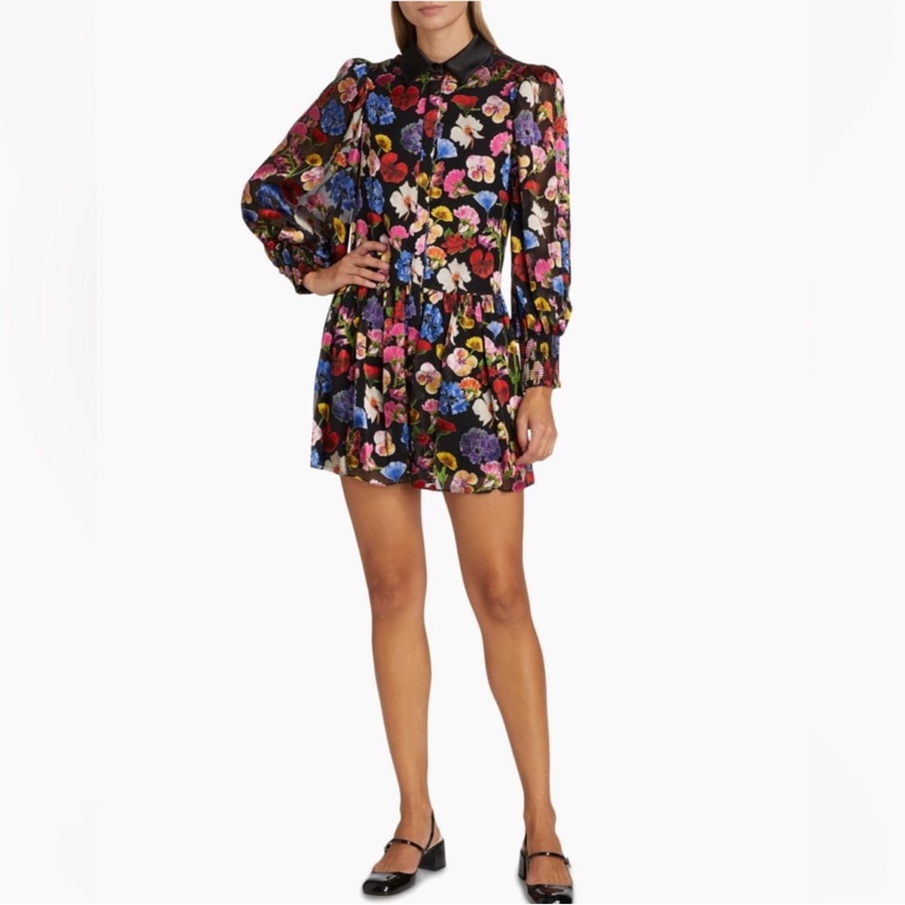 Alice + Olivia Bertha Sheer Floral Shirtdress
